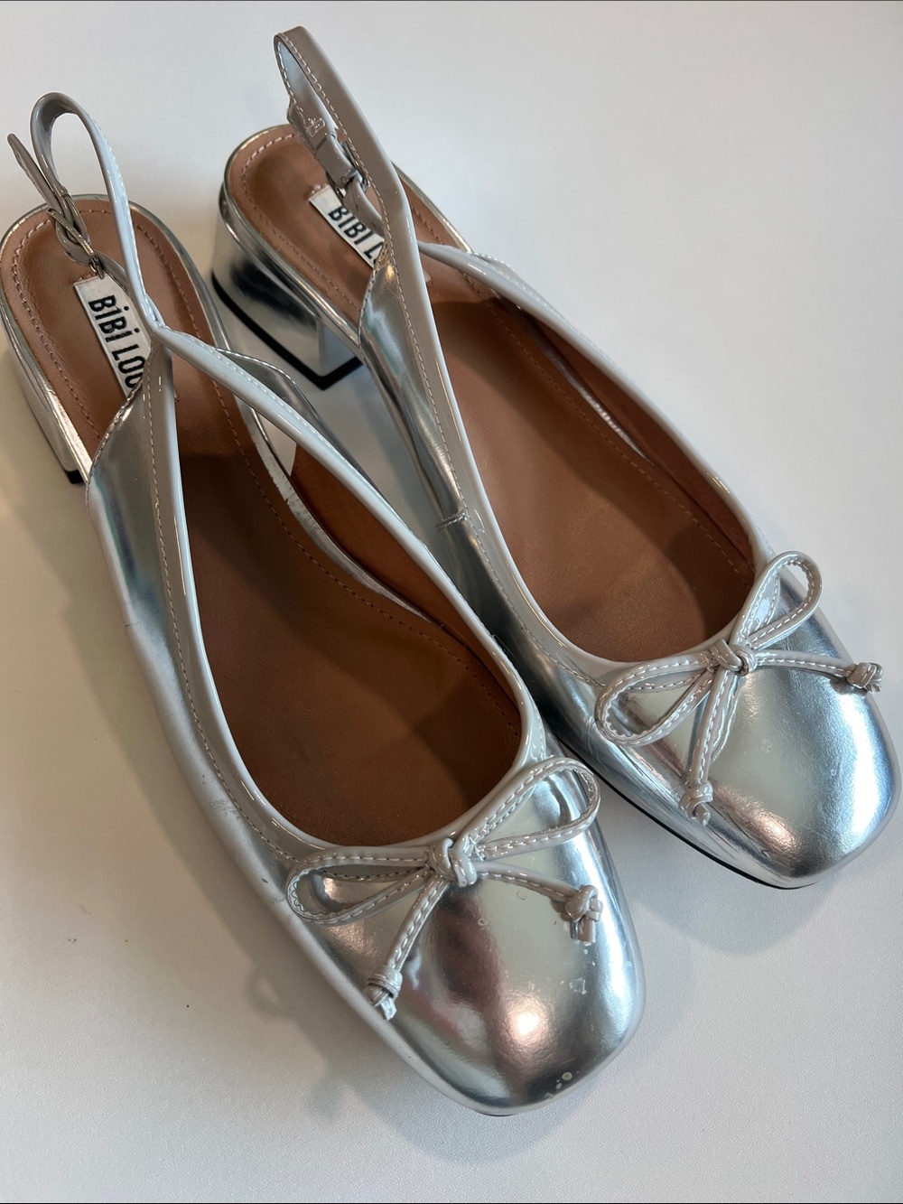 Bibi Lou - 41, Silver Slingback Ballet Flats